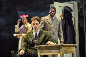 NTL 2019 Small Island 3. Andrew Rothney Gershwyn Eustace Jr and Leah Harvey. Photo by Brink Six world-class productions added to the National Theatre Collection, currently available for pupils and teachers to watch from home